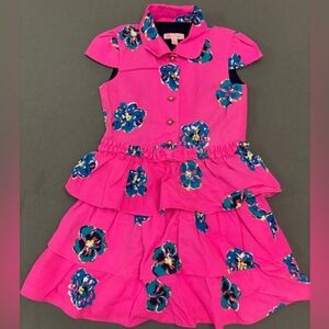 Lilly Pulitzer Pink and Blue Tiered dress with Polo Collar kids